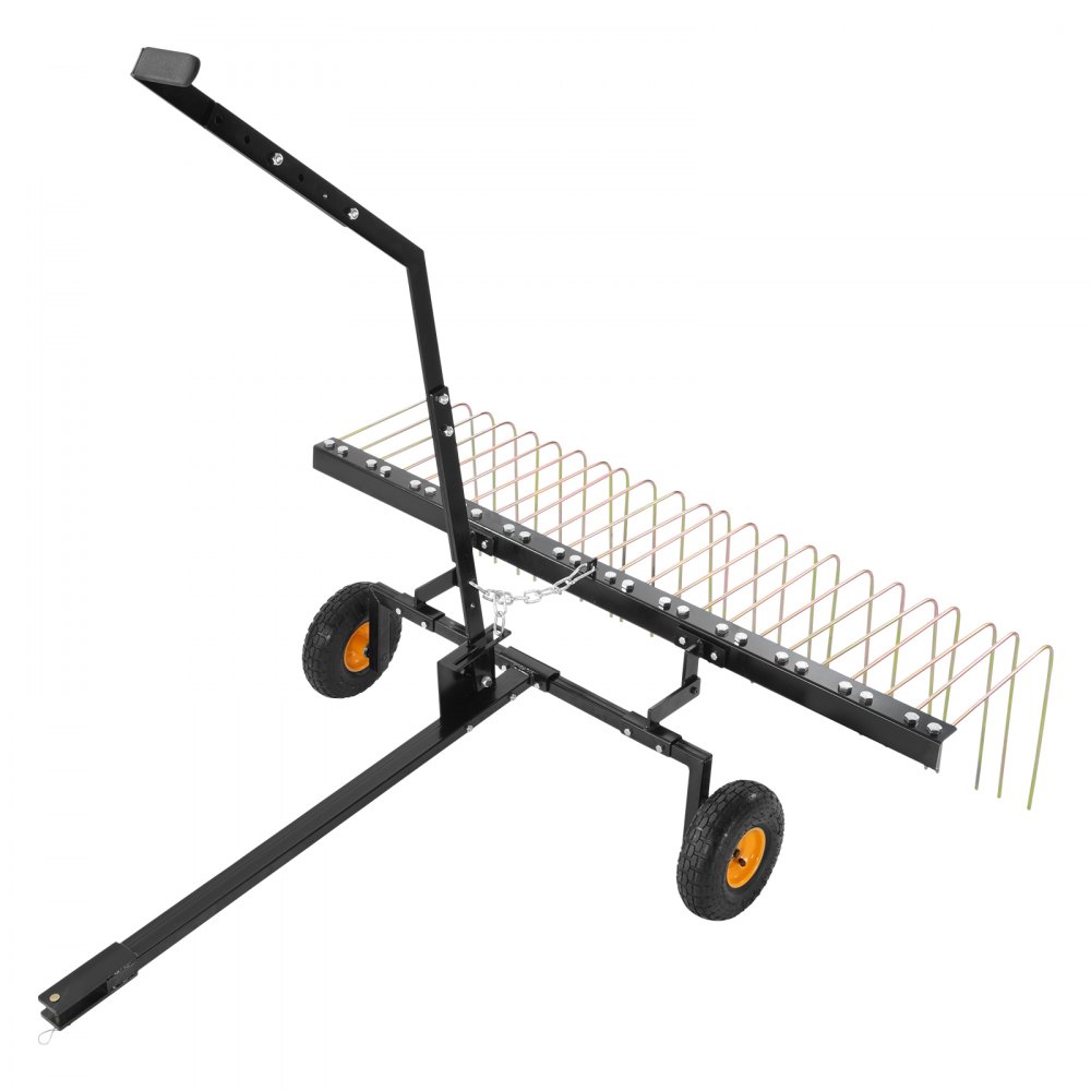 VEVOR Escarificadora de Remolque detrás de 1500 x 1600 x 1900 mm con 24 Púas de Acero Q235, Rastrillo de Césped para ATV o Cortacésped, con Mango de Elevación para Hojas, Agujas de Pino y Hierba