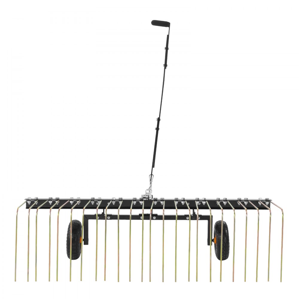 VEVOR Escarificadora de Remolque detrás de 1500 x 1600 x 1900 mm con 24 Púas de Acero Q235, Rastrillo de Césped para ATV o Cortacésped, con Mango de Elevación para Hojas, Agujas de Pino y Hierba