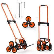 VEVOR Carretilla de Mano Plegable con Asa Telescópica, Carga Máxima 54 kg, Carro Sube Escaleras Resistente, Marco de Acero al Carbono, con 2 Cuerdas y 6 Ruedas, para Almacén Compra Oficina y Hogar