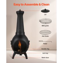 VEVOR Chimenea de Leña 457 mm con Rejilla para Parrilla para Exteriores Patio