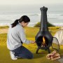 VEVOR Chimenea de Leña para Exteriores 457 mm, Aluminio, para Barbacoa y Calentamiento con Malla para Parrilla Revestimiento para Chimenea y Tapa a Prueba Óxido para Jardín, 520 x 500 x 1300 mm