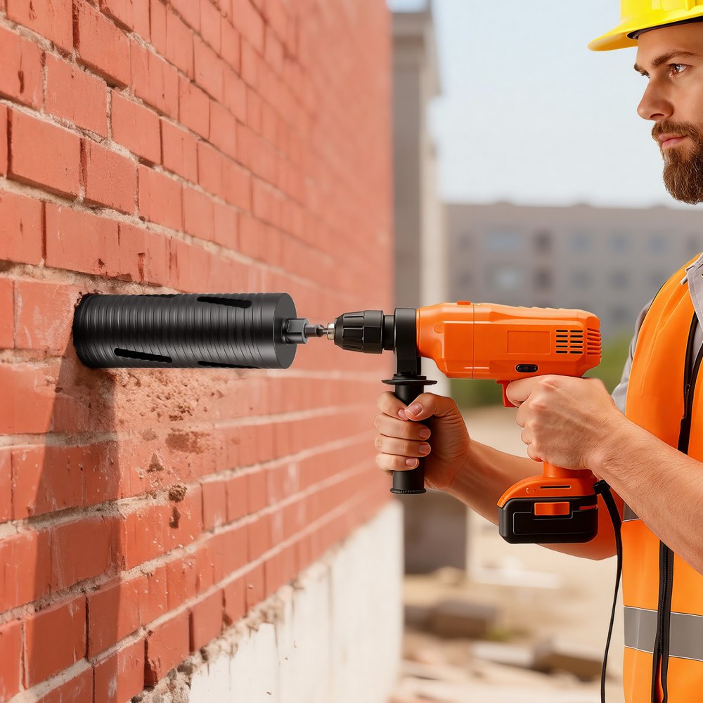 VEVOR Core Drill Bit, 102 mm Diameter, 241 mm Drilling Depth, M16 Internal Thread, Diamond Dry Coring Bit with 3 Adapters, Pilot Drill and Hex Wrench, for Reinforced Concrete, Red Bricks, and Masonry