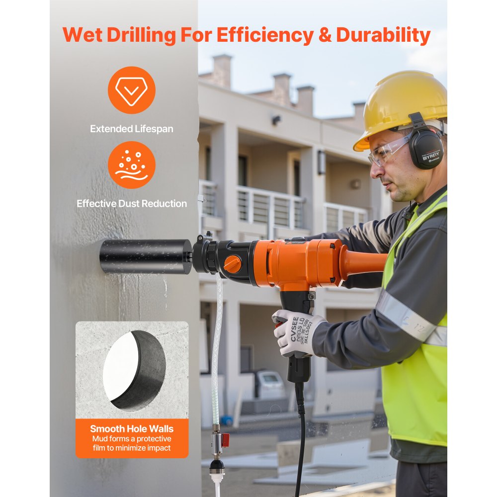 VEVOR Juego de Brocas de Diamante para Perforación de Núcleos, 6 Piezas, φ 25,4/50,8/76,2/101,6/127,0/152,4 mm, Profundidad de Perforación de 356 mm, para Hormigón Armado, Ladrillo y Mampostería