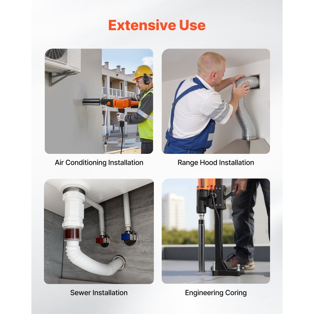 VEVOR Juego de Brocas de Diamante para Perforación de Núcleos, 6 Piezas, φ 25,4/50,8/76,2/101,6/127,0/152,4 mm, Profundidad de Perforación de 356 mm, para Hormigón Armado, Ladrillo y Mampostería