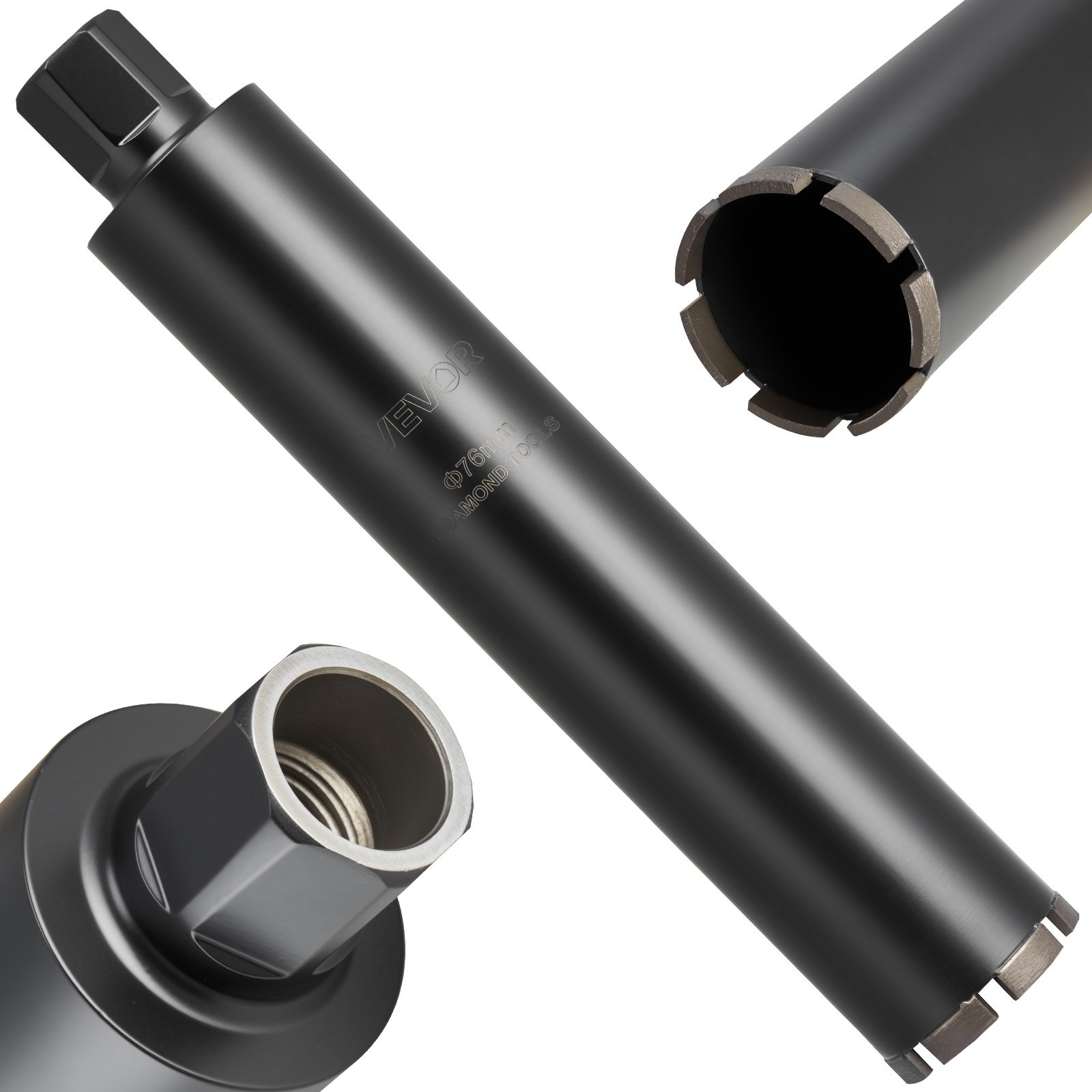 VEVOR Broca de Diamante para Perforación en Húmedo, 76 mm Diámetro, 356 mm Profundidad, Tecnología de Soldadura de Alta Precisión, para Hormigón Armado, Ladrillo y Mampostería, 412 x 76 x 76 mm