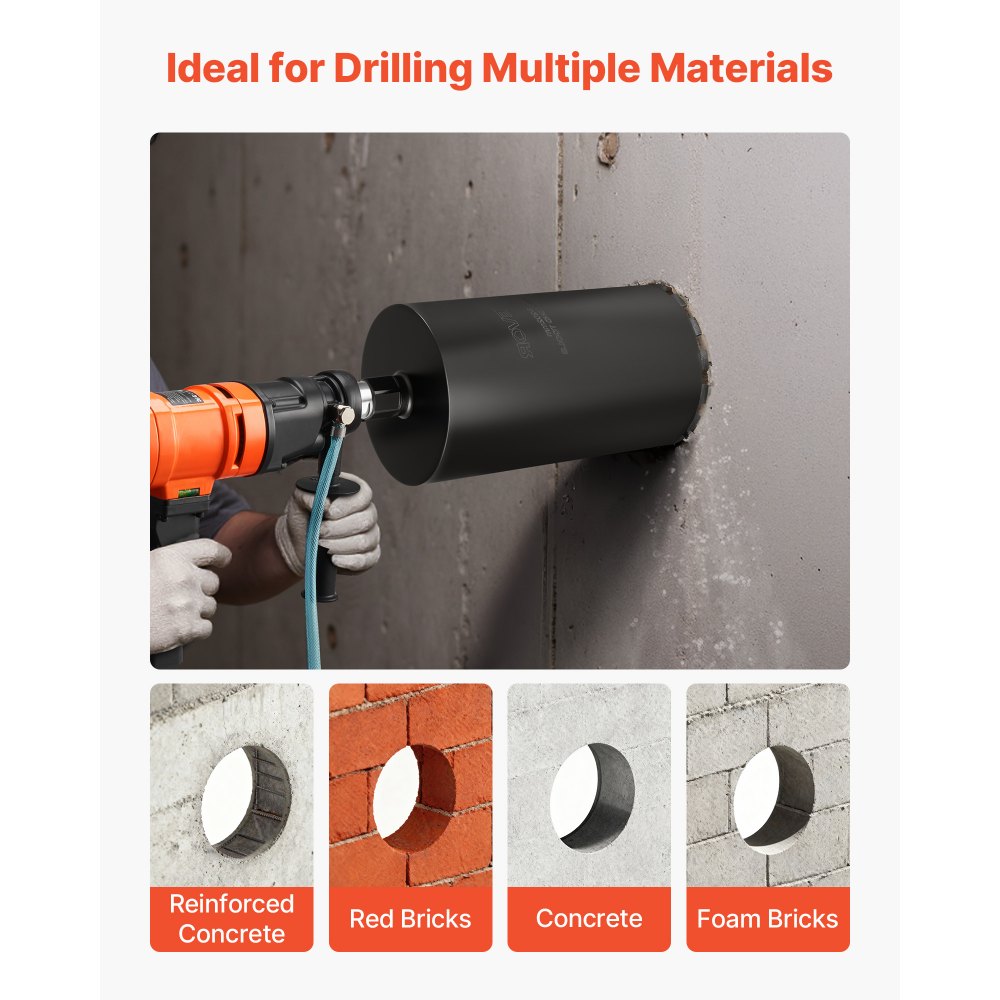 VEVOR Broca de Diamante para Perforación en Húmedo, 203 mm de Diámetro, 356 mm Profundidad de Perforación, Tecnología de Soldadura de Alta Precisión, para Hormigón Armado, Ladrillo y Mampostería