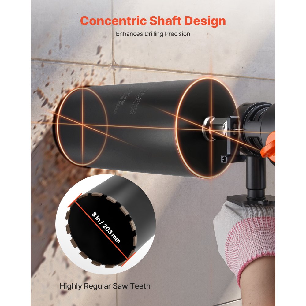 VEVOR Broca de Diamante para Perforación en Húmedo, 203 mm de Diámetro, 356 mm Profundidad de Perforación, Tecnología de Soldadura de Alta Precisión, para Hormigón Armado, Ladrillo y Mampostería
