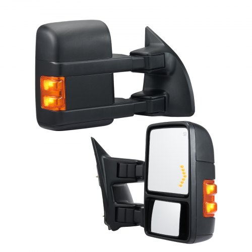 VEVOR Espejo Negro de Remolque Calefacción Eléctrica con Luz de Señal Vidrio Plano y Convexo, 2 piezas, Descongelación, Control Manual Telescópico Plegable para Ford F250 F350 F450 F550 2008-2016