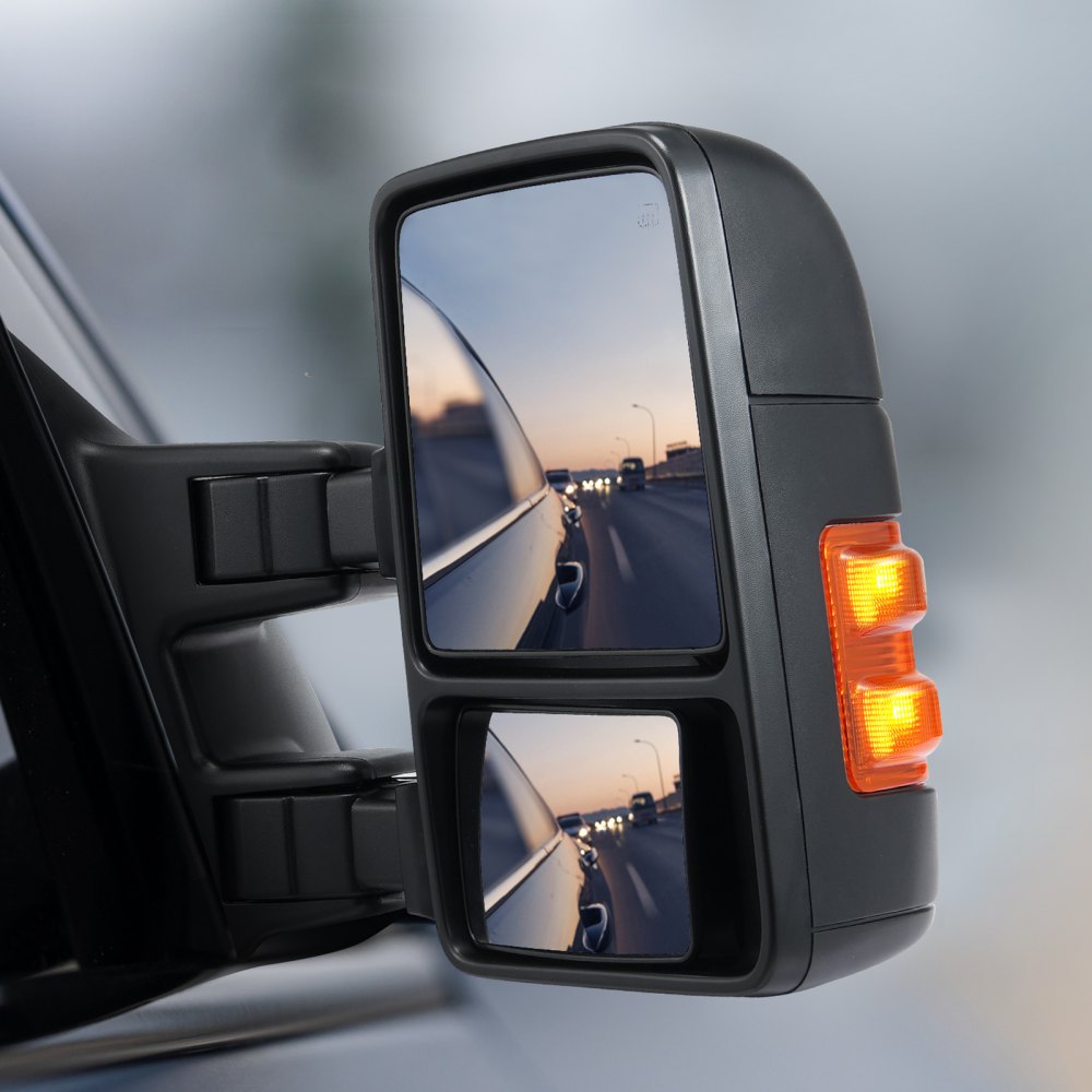 VEVOR tow-away mirrors, left and right pair for 2008-2016 Ford F250 F350 F450 F550, electrically heated with signal light, flat and convex glass, manually controlled telescopic folding system, heating and defrosting, black