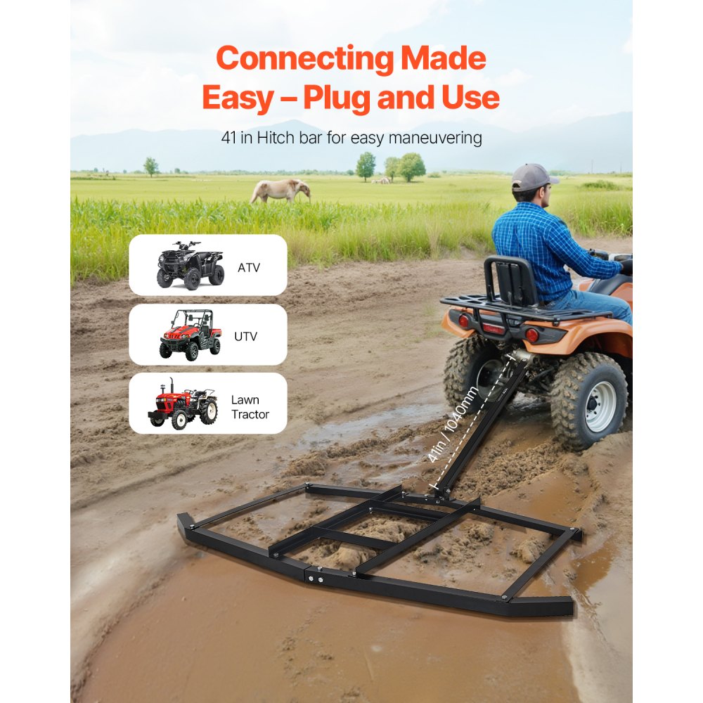 VEVOR Grada de Arrastre Ancho de 188 cm para Remolcar Niveladora de Entrada de Vehículos de Acero con Enganche de Pasador Grada de Entrada de Vehículos para ATV, UTV, Tractores de Césped