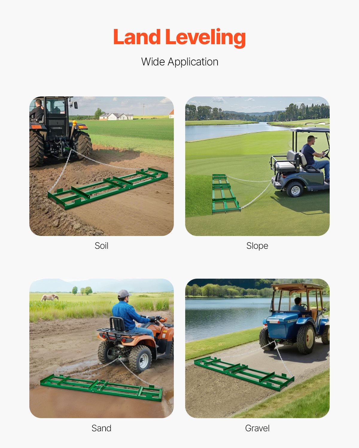 VEVOR Rastrillo de Arrastre 243,5x50 cm Cadena de 183 mm Rastrillo para Nivelación de Caminos de Acceso para Vehículos Todo Terreno, UTV, Tractores, Cortacéspedes, Herramienta de Nivelación de Césped