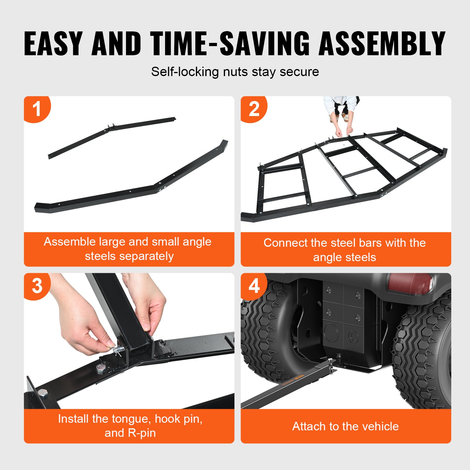 VEVOR Rastrillo Nivelador de Césped de Caminos de Entrada 2200 mm Nivelador de Tierras Agrícolas de Acero Q235 Barra Ajustable Herramienta de Nivelación para ATV, UTV, Tractor de Césped de Jardín