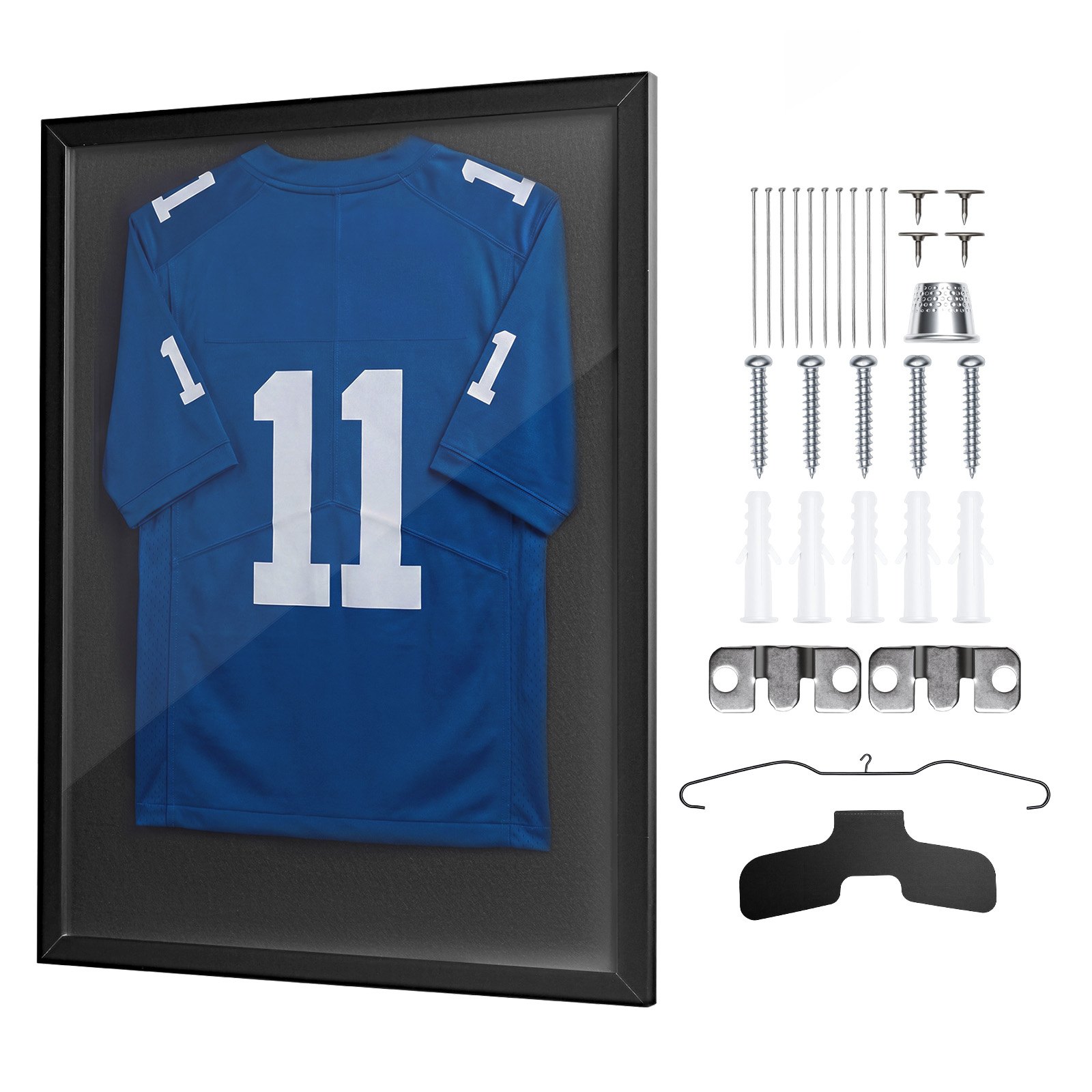 VEVOR Marco de Camisetas de Madera 70 x 90 x 3 cm, Vitrina para Camisetas Deportivas con Panel de Policarbonato con Protección UV, Expositor para Uniformes de Baloncesto, Fútbol, Béisbol, Negro