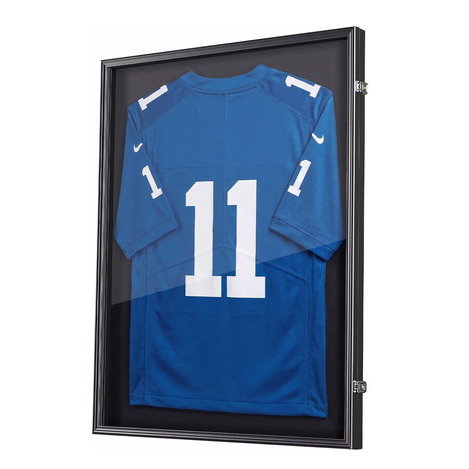 VEVOR Marco de Camisetas de Madera 71,8 x 92,5 x 4 cm, Vitrina para Camisetas Deportivas con Panel de Policarbonato con Protección UV, Expositor para Uniformes de Baloncesto, Fútbol, Béisbol, Negro
