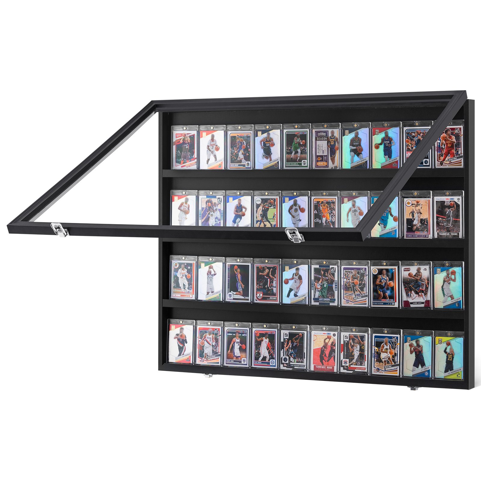 VEVOR Display Case for Sports Cards in 36 Different Designs, 77.5x61.7x5.5cm Presentation Frame with 98% UV Protection PC Glass Lockable Wall Cabinet for Football Basketball Hockey Trading Cards