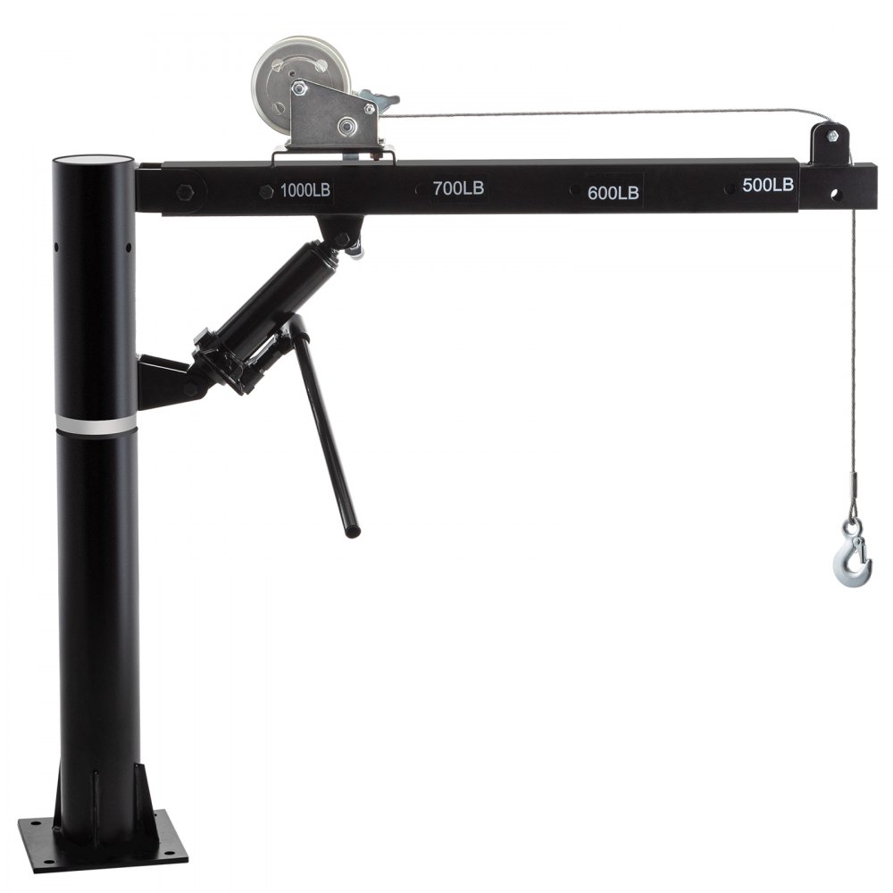 VEVOR Grúa con Cabrestante 1000 lbs / 454 kg Grúa con Cable y Torno Diseño Giratorio de 360 ° Grúa de Taller con Brazo Telescópico Ajustable de 4 Posiciones Cable 5 m para Pickup, Remolque o Taller