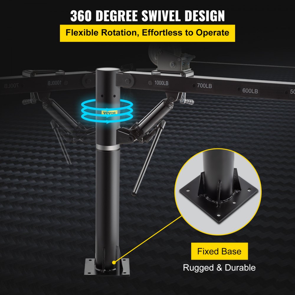 VEVOR Grúa con Cabrestante 1000 lbs / 454 kg Grúa con Cable y Torno Diseño Giratorio de 360 ° Grúa de Taller con Brazo Telescópico Ajustable de 4 Posiciones Cable 5 m para Pickup, Remolque o Taller