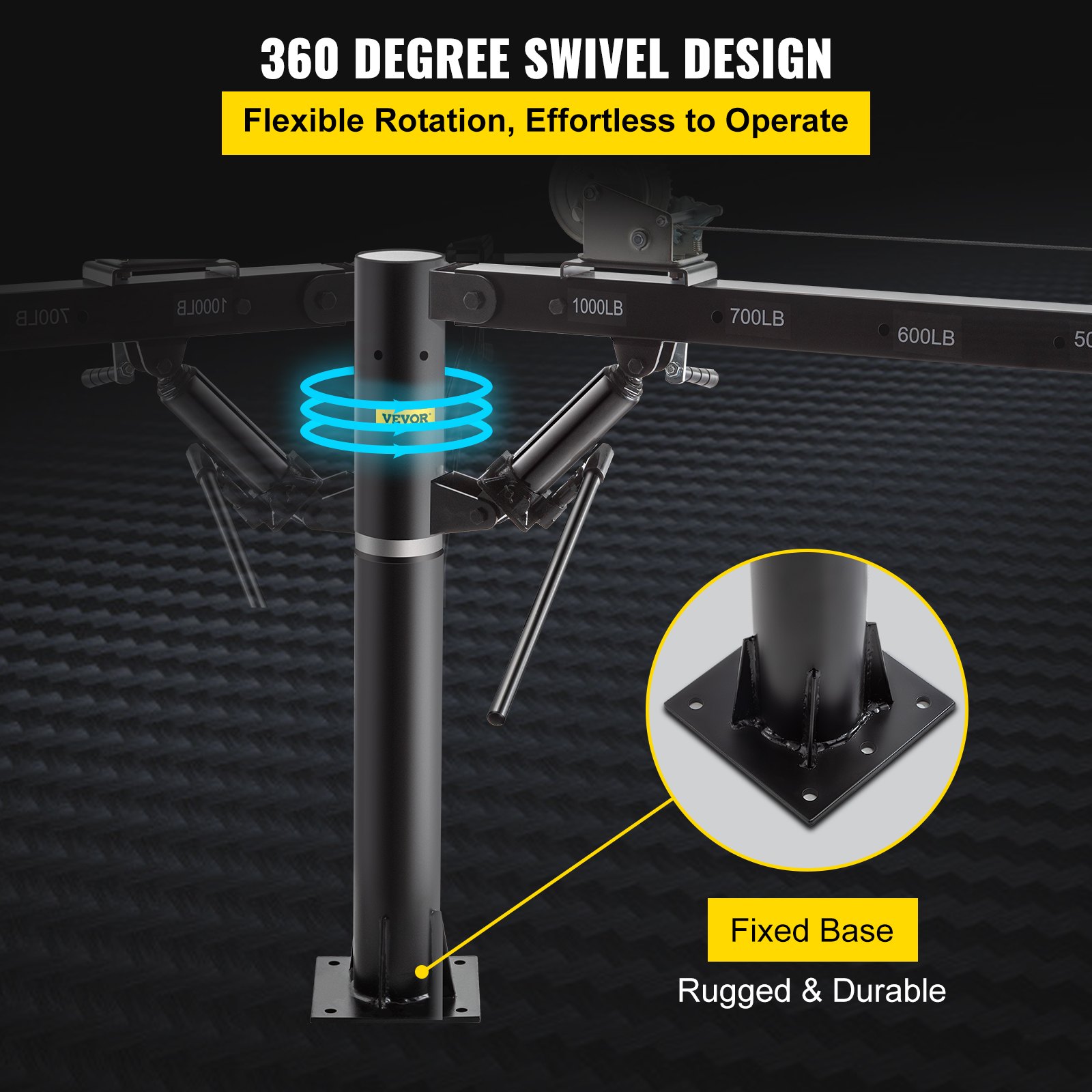 VEVOR Grúa con Cabrestante 1000 lbs / 454 kg Grúa con Cable y Torno Diseño Giratorio de 360 ° Grúa de Taller con Brazo Telescópico Ajustable de 4 Posiciones Cable 5 m para Pickup, Remolque o Taller