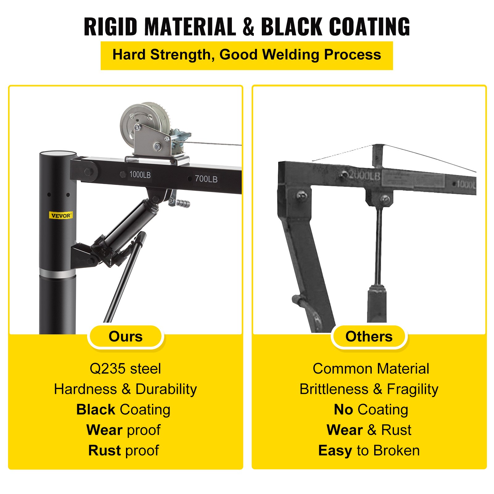 VEVOR Grúa con Cabrestante 1000 lbs / 454 kg Grúa con Cable y Torno Diseño Giratorio de 360 ° Grúa de Taller con Brazo Telescópico Ajustable de 4 Posiciones Cable 5 m para Pickup, Remolque o Taller