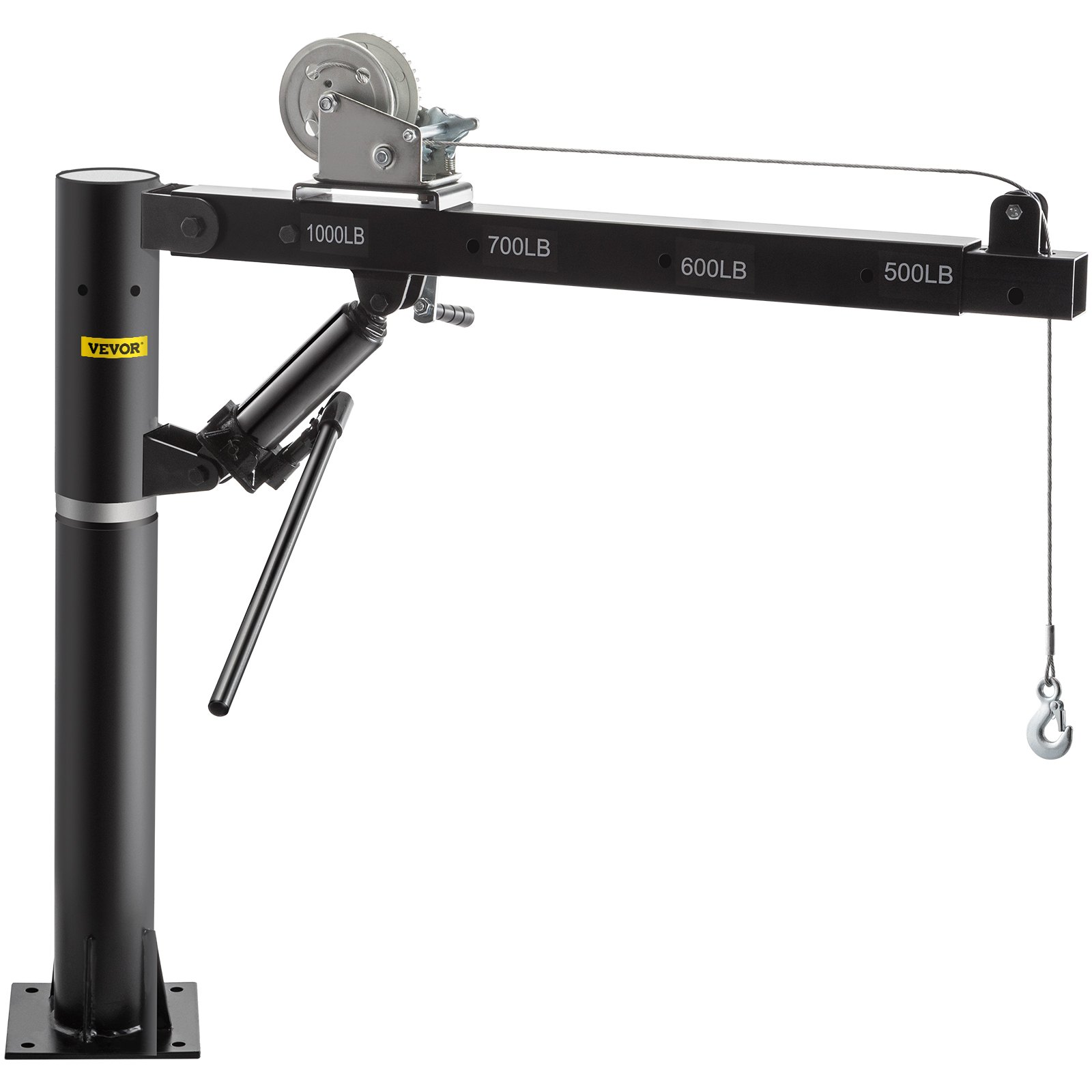 VEVOR Grúa con Cabrestante 1000 lbs / 454 kg Grúa con Cable y Torno Diseño Giratorio de 360 ° Grúa de Taller con Brazo Telescópico Ajustable de 4 Posiciones Cable 5 m para Pickup, Remolque o Taller