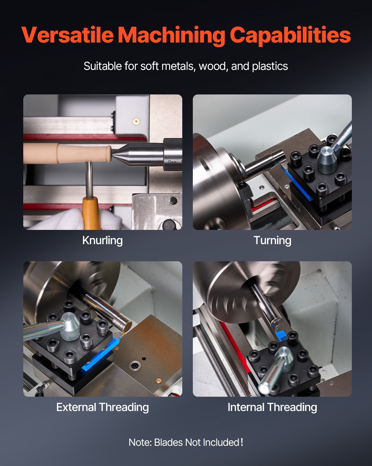 VEVOR Metal Lathe 220x450 mm Bench Lathe Automatic Feed 2500 rpm Speed 1250 W Brushless Motor, with Accessories, Lathe for Machining Precision Parts