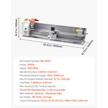 VEVOR 1250 W 2500 RPM Torno de Metal de 220 x 1000mm con Alimentación Automática