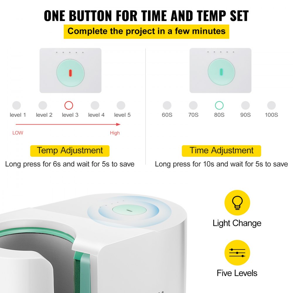 VEVOR Prensa Térmica para Tazas 280 W Máquina de Prensado de Tazas Blanco Prensa de Calor para Tazas de Sublimación para Dibujar Proyectos, Imprimirlos y Pegarlos en la Superficie de la Taza