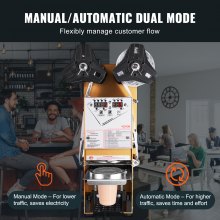 VEVOR Máquina Selladora de Tazas Totalmente Automática, 500-650 Tazas/H, Selladora de Té Eléctrica Boba 180mm Altura 90/95mm Panel LCD de Control Digital para Té con Leche de Burbujas, Café, Color Oro