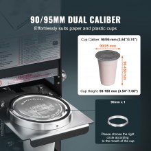 VEVOR Máquina Selladora de Tazas Totalmente Automática, 500-650 Tazas/H, Selladora de Té Eléctrica Boba 180 mm de Alto 90/95 mm Panel LCD de Control Digital para Té con Leche de Burbujas, Café, Negro