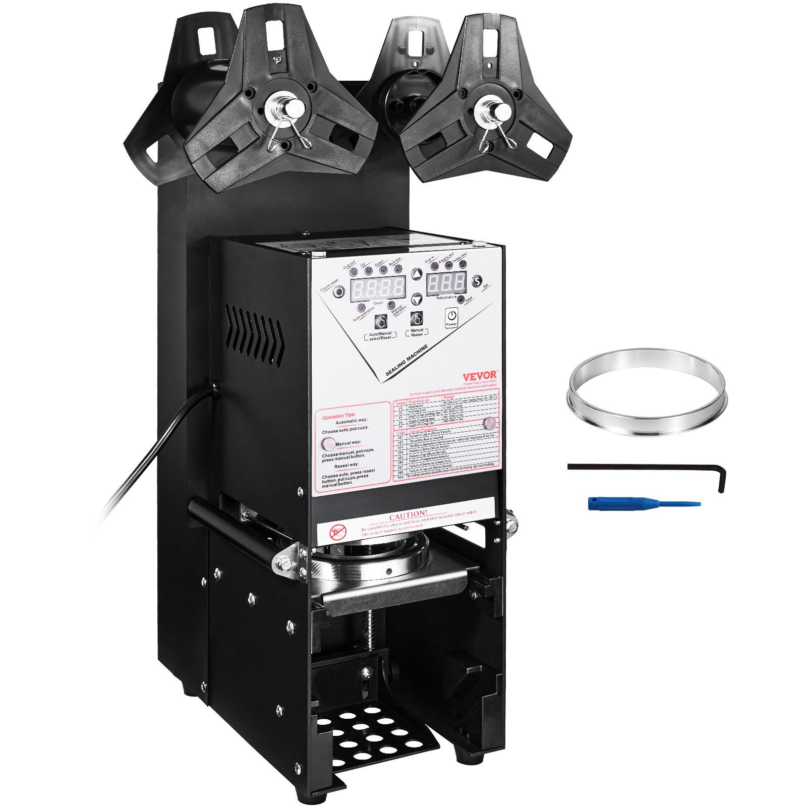 VEVOR Máquina Selladora de Tazas Totalmente Automática, 500-650 Tazas/H, Selladora de Té Eléctrica Boba 180 mm de Alto 90/95 mm Panel LCD de Control Digital para Té con Leche de Burbujas, Café, Negro