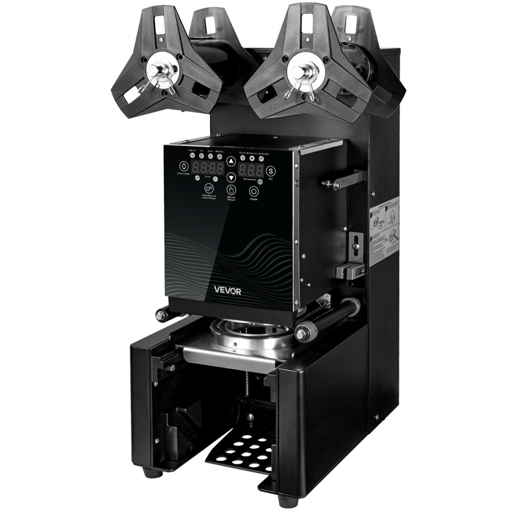 VEVOR Máquina Selladora de Vasos Automática 500-650 vasos/h, para Vasos de 190 mm de Alto y 90/95 mm de Ancho, Selladora de Vasos con Pantalla LCD de Control Digital para Café, Té con Leche, Negro