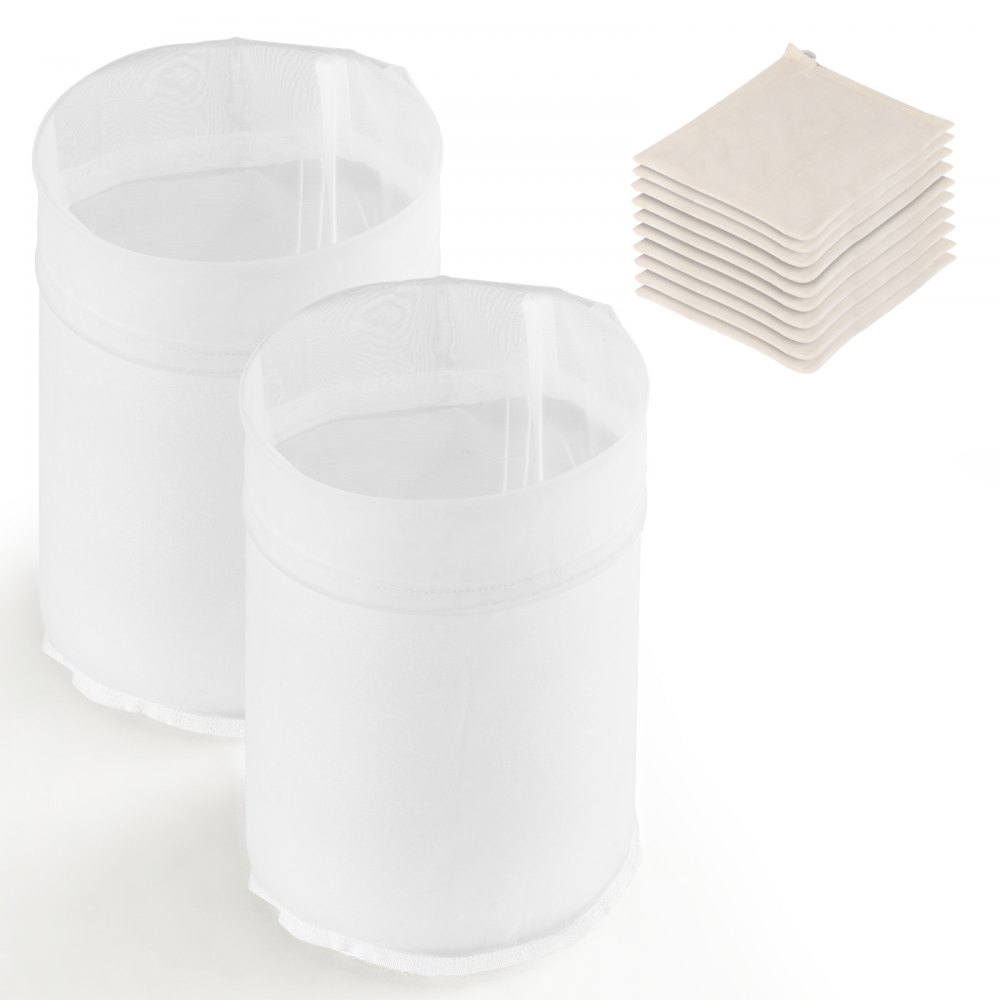 VEVOR Bolsas de Cerveza con 2 Bolsas de Nailon para Granos y 10 Bolsas de Algodón y Lino para Lúpulo, Fáciles de Limpiar, Reutilizables y de Malla Ultrafina, para Nuestra Cervecera Automática