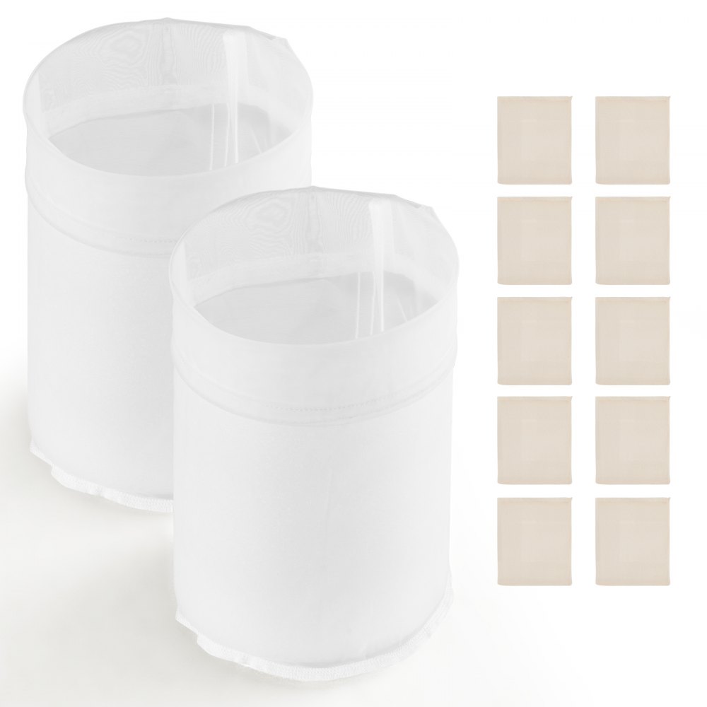 VEVOR Bolsas de Cerveza con 2 Bolsas de Nailon para Granos y 10 Bolsas de Algodón y Lino para Lúpulo, Fáciles de Limpiar, Reutilizables y de Malla Ultrafina, para Nuestra Cervecera Automática