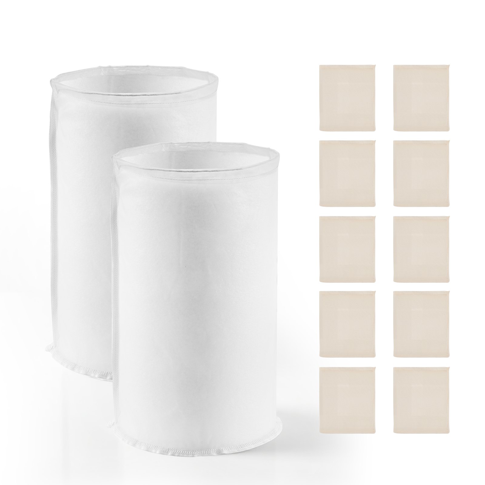 VEVOR Bolsas de Cerveza con 2 Bolsas de Nailon para Granos y 10 Bolsas de Algodón y Lino para Lúpulo, Fáciles de Limpiar, Reutilizables y de Malla Ultrafina, para Nuestra Cervecera Automática