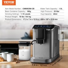 VEVOR Cafetera Espresso Automática 20 Bar con Espumador y Molinillo Automáticos
