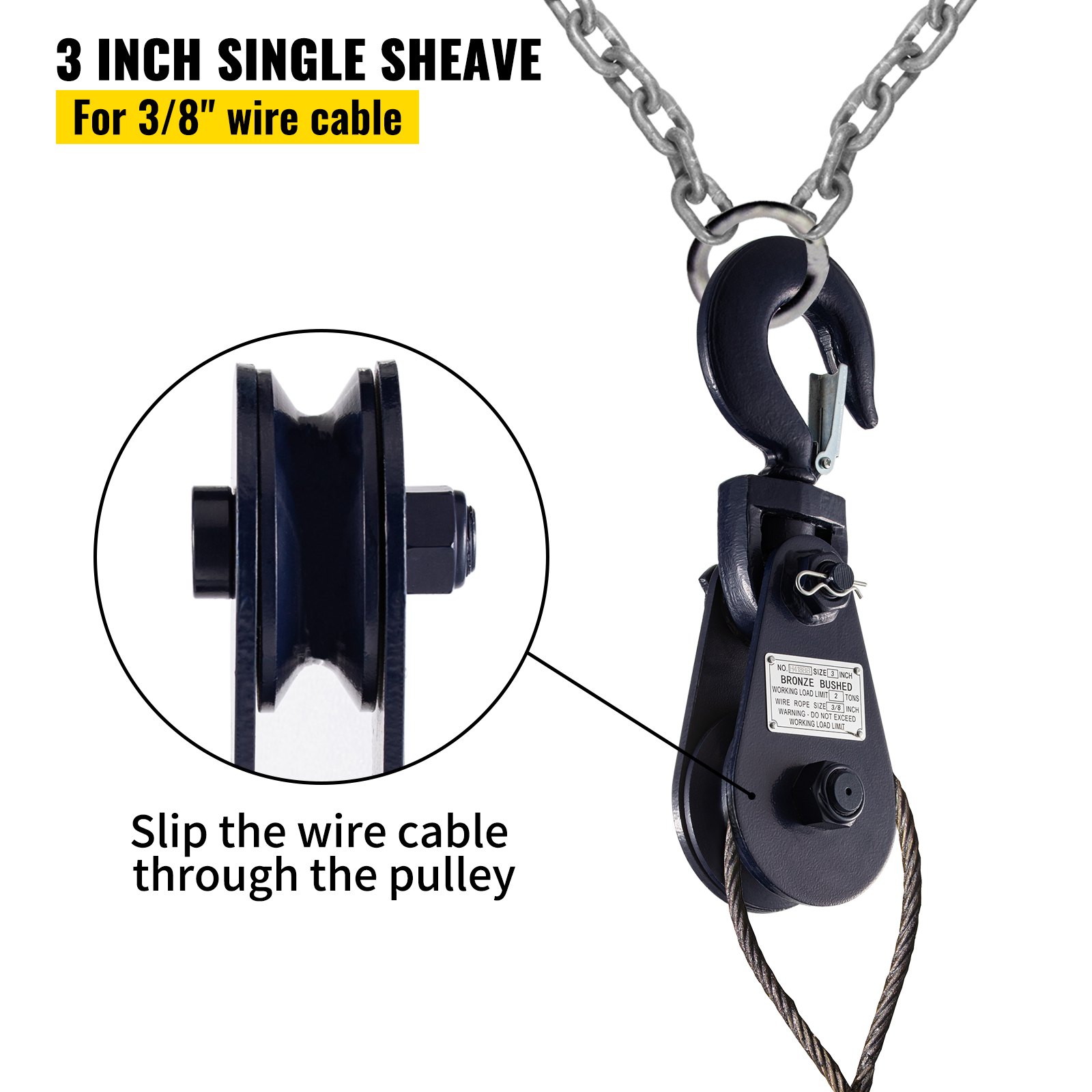 Vevor 2t Bloque De Arranque Con Gancho Giratorio Polea De 76 Mm Para Elevación