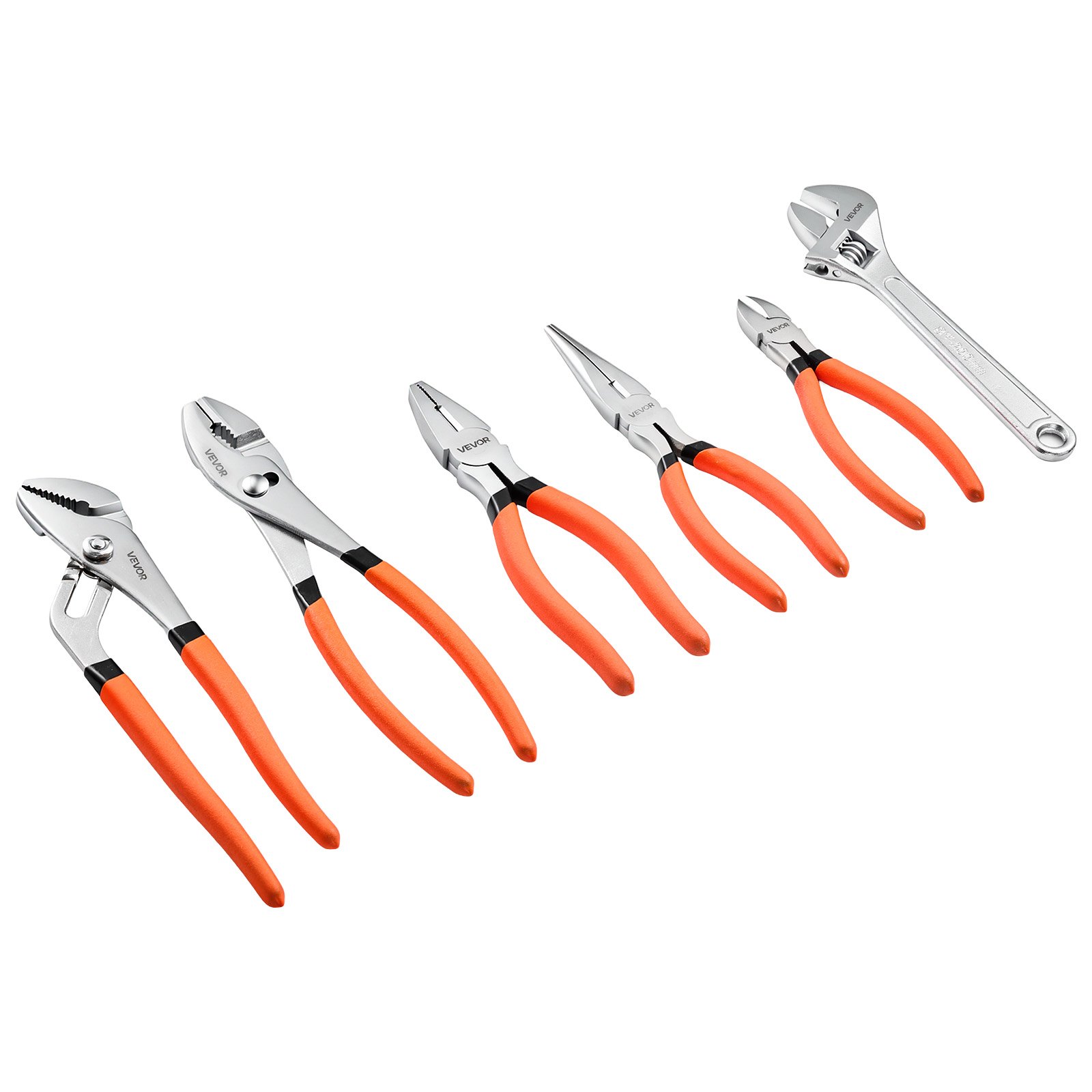 VEVOR Juego de Alicates y Llaves 6 Piezas Set de Herramientas Manuales, para Bricolaje, Reparaciones Domésticas y Mecánicas, Pico de Loro, Punta Larga, Combinados, Corte Diagonal, Junta Deslizante