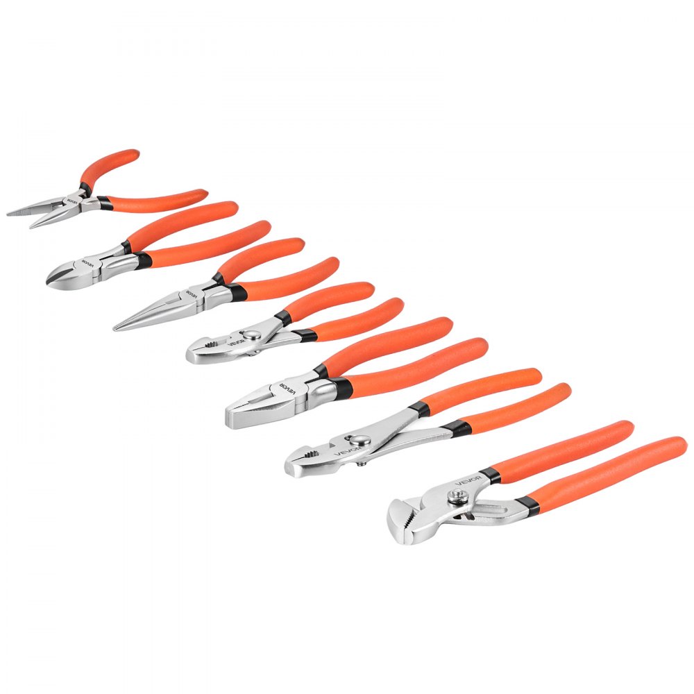 VEVOR Juego de Alicates 7 Piezas Herramientas Manuales de Acero al Carbono, para Bricolaje, Reparaciones Domésticas y Mecánicas, Pico de Loro, Combinados, Corte Diagonal, Punta Larga, Junta Deslizante