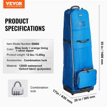 VEVOR Bolsa de Viaje Enrollable para Palos de Golf con 6 Ruedas Oxford 1200D