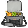 Bolsa térmica suave VEVOR abierta con pan, uvas, manzanas, bebidas embotelladas y latas en su interior.