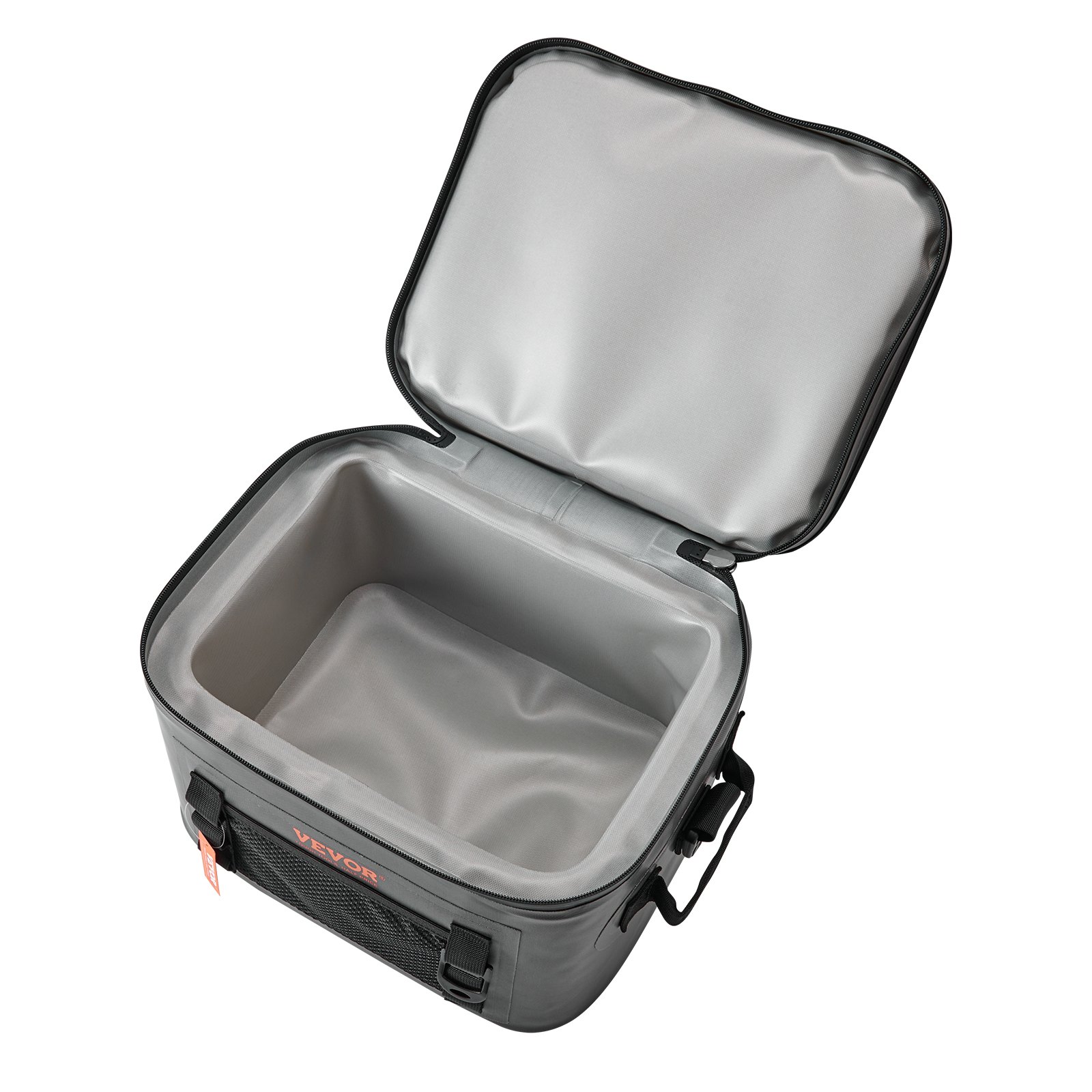 Bolsa térmica suave VEVOR con tapa abierta que muestra un espacioso interior aislado.