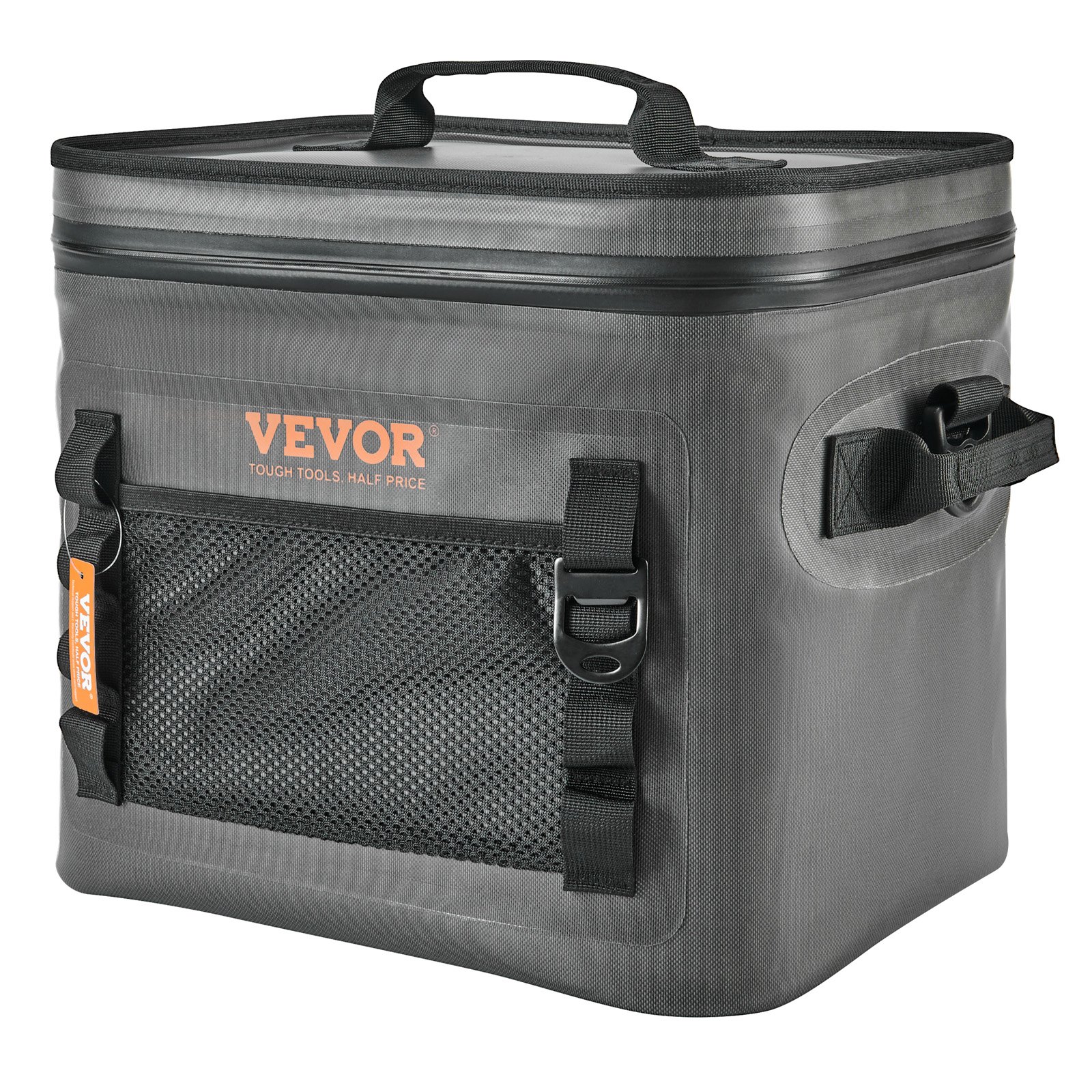 Bolsa térmica suave VEVOR gris con bolsillo frontal de malla, asas laterales y correas negras