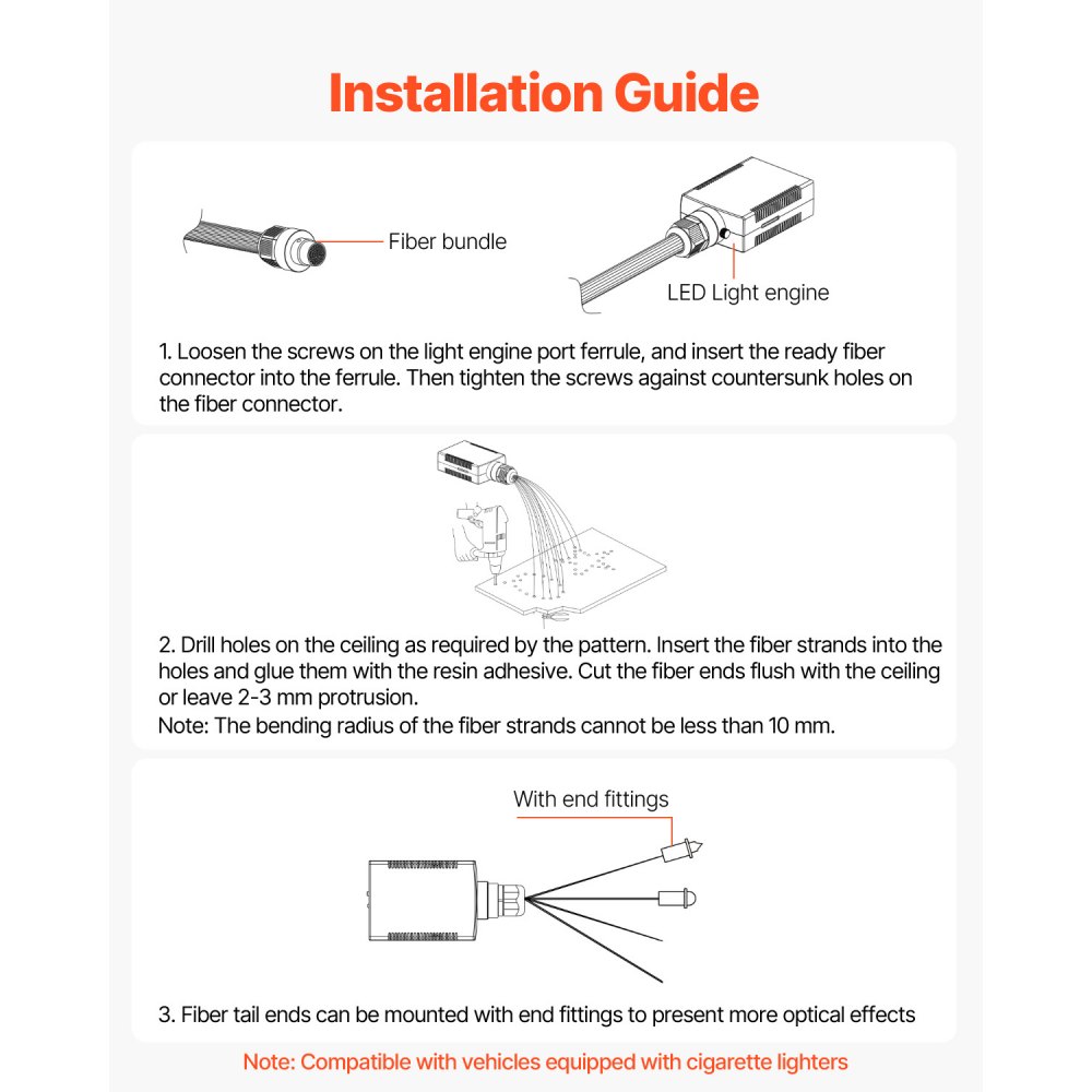 VEVOR Kit de Luces de Estrella de Fibra Óptica, 150 PCS 0,76 mm 1,98 m Luces de Techo de Fibra Óptica con Aplicación Bluetooth, Control Remoto, Activación por Sonido, Motor de Luz RGBW para Coche