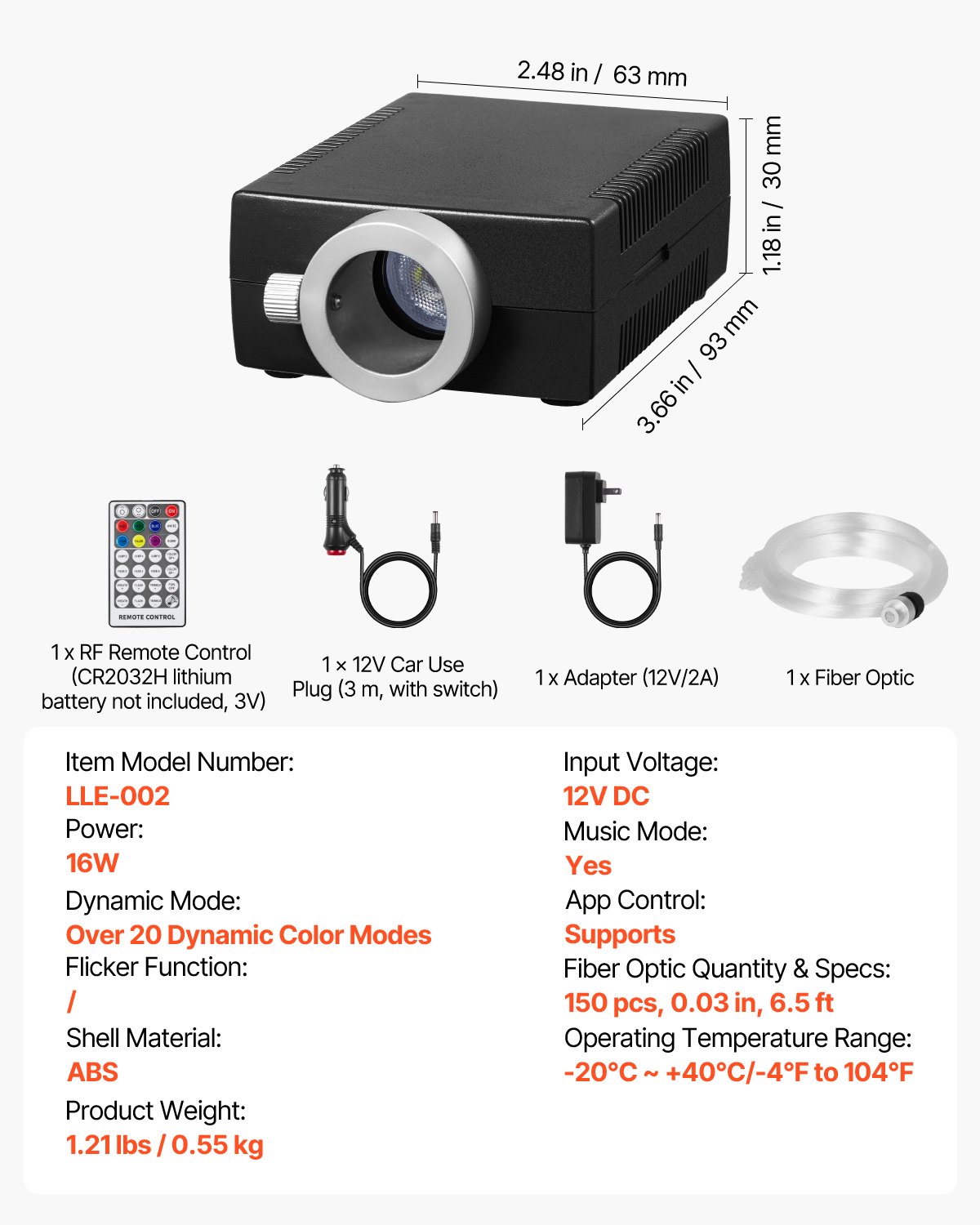 VEVOR Kit de Luces de Estrella de Fibra Óptica, 150 PCS 0,76 mm 1,98 m Luces de Techo de Fibra Óptica con Aplicación Bluetooth, Control Remoto, Activación por Sonido, Motor de Luz RGBW para Coche