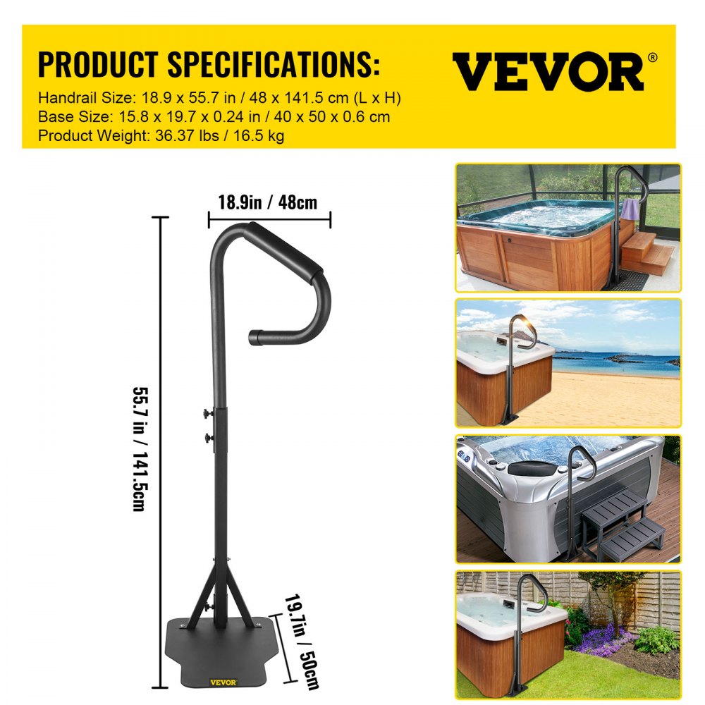 VEVOR Pasamanos Lateral para Spa 48 x 141,5 cm Pasamanos Bañera de Hidromasaje