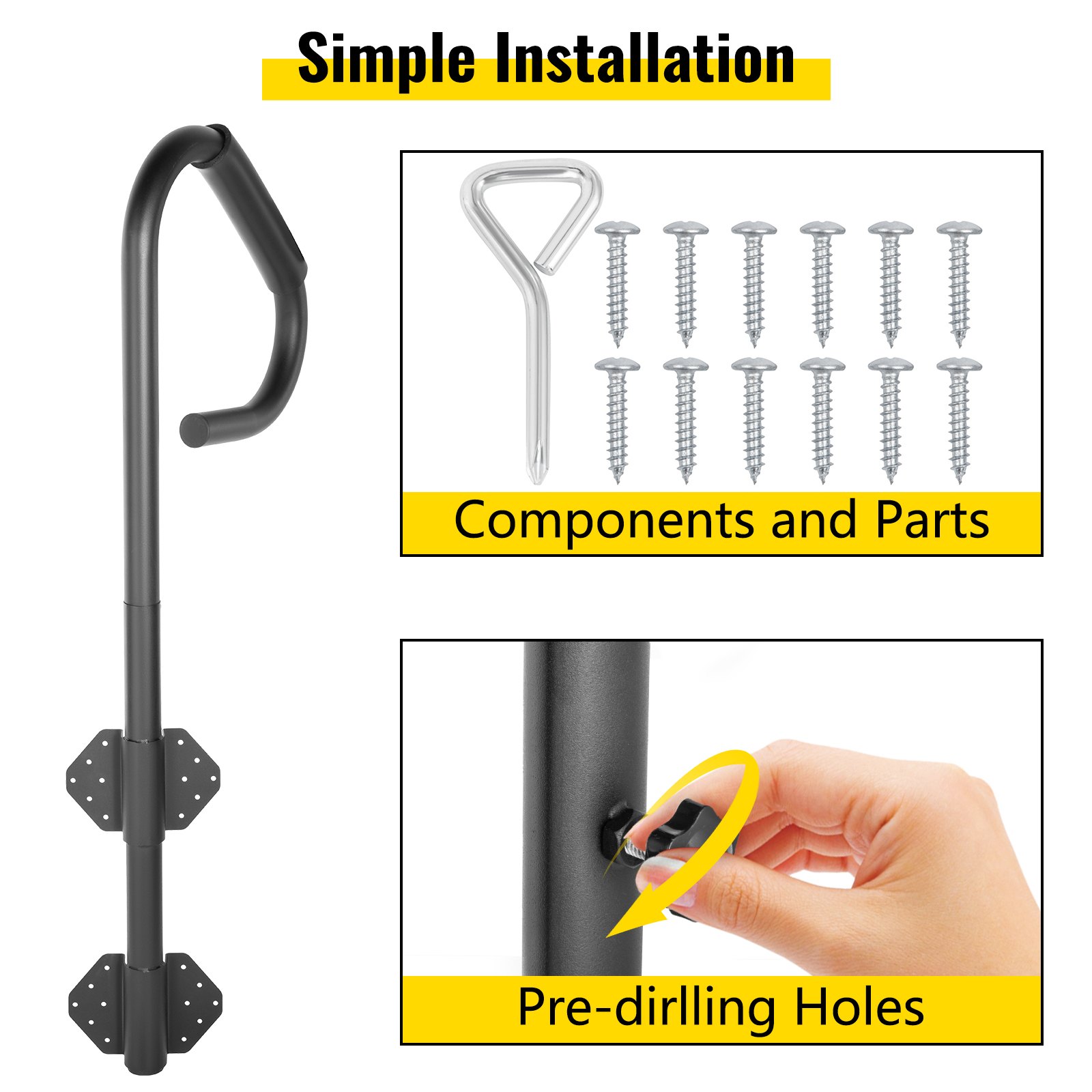 VEVOR Pasamanos Lateral para SPA 119,4 x 48 cm Pasamanos Bañera de Hidromasaje Hierro Barras de Apoyo para Bañera Carga 280 kg Riel de Seguridad Lateral con Tornillos Barandilla SPA Bañera