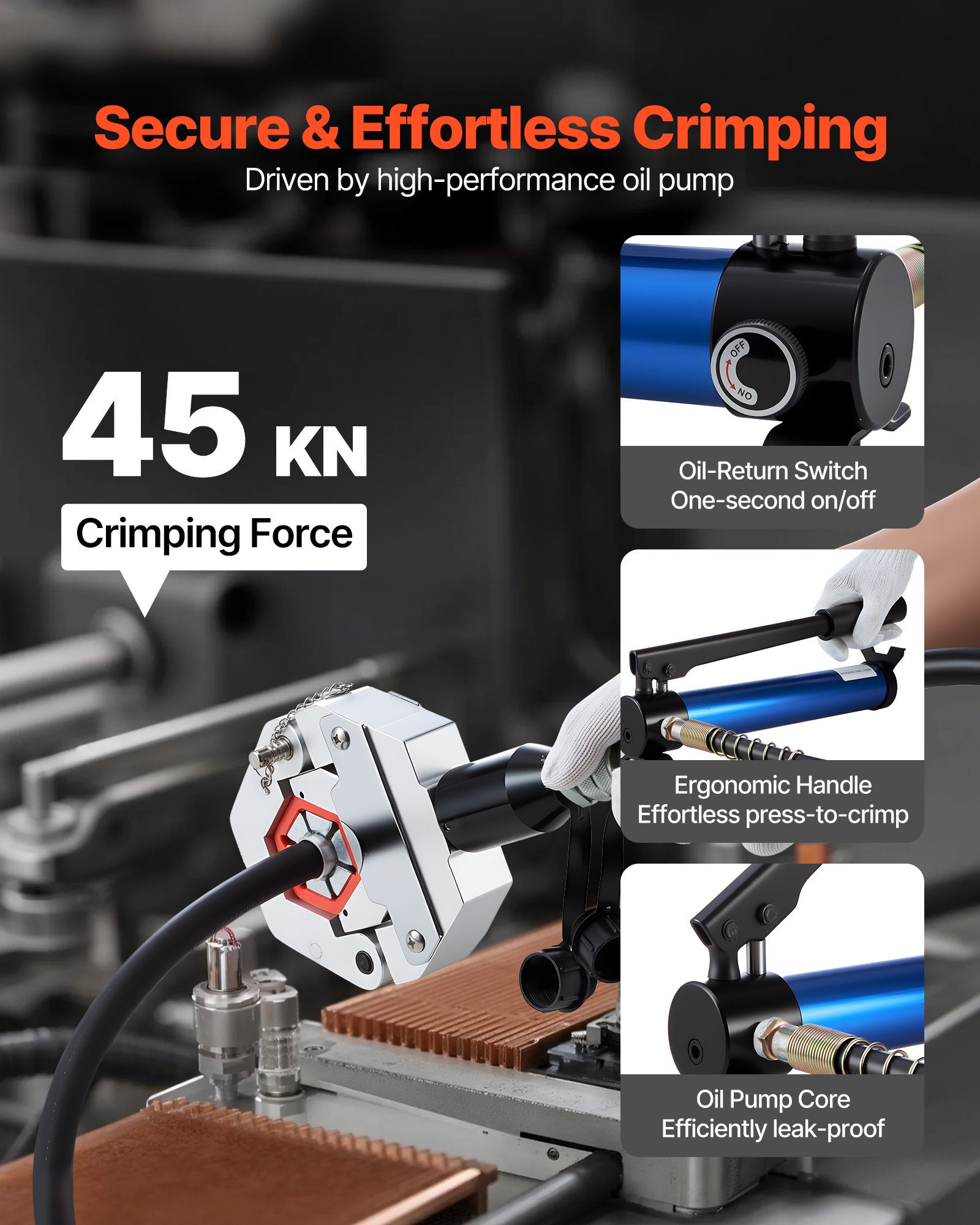 VEVOR Crimpadora de Mangueras Hidráulicas, con 7 Matrices de Montaje Rápido y Estuche de Transporte, a Reparación Automóviles y Aire Acondicionado, Dividida con Bomba Manual, 430 x 360 x 140 mm