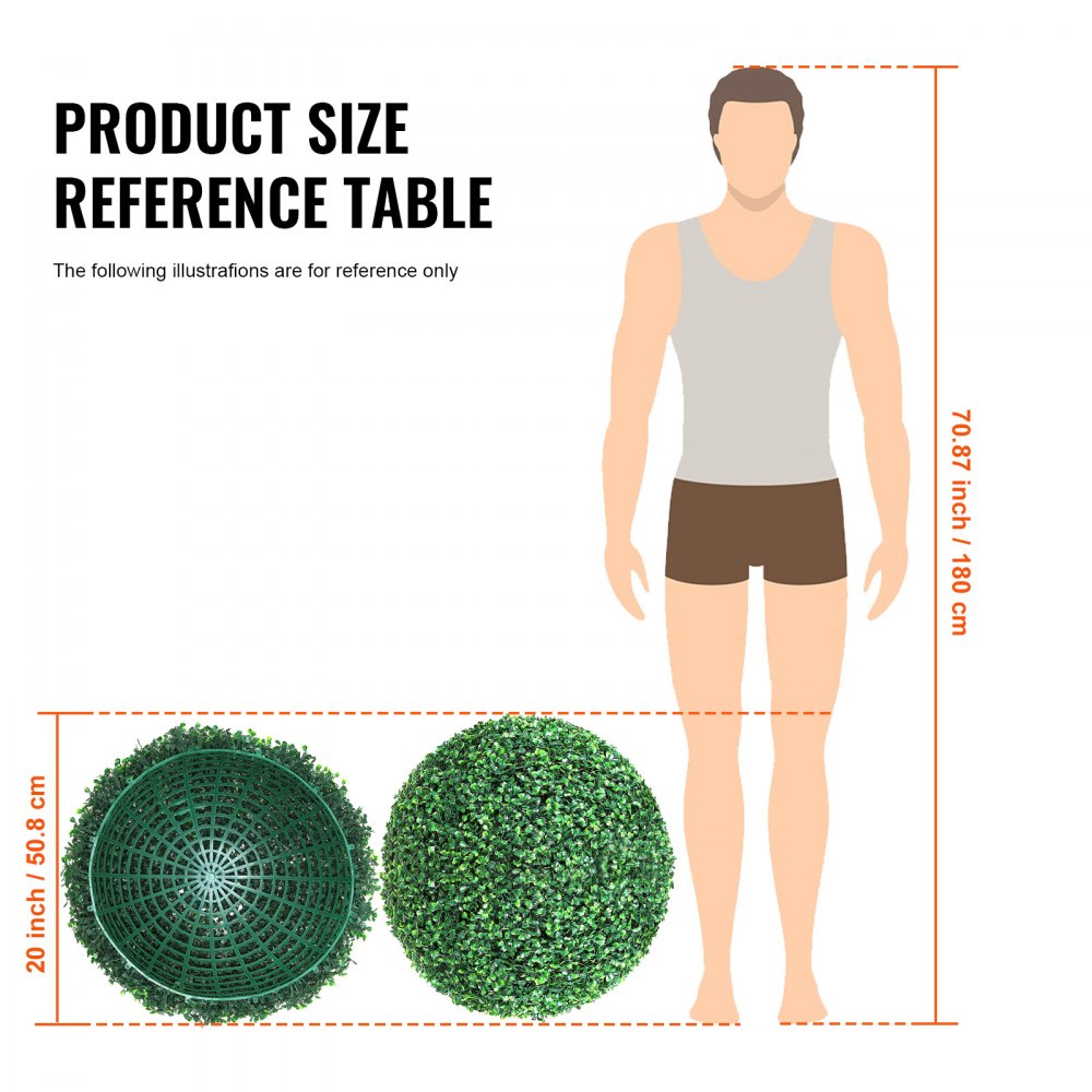 VEVOR Topiario Artificial de Boj 508 mm, Bola de Boj Artificial, 2 Plantas Falsas de PE, 10 Hojas Reemplazables, 2 Luces LED para Decoración de Interiores, Jardín, Terraza, Balcón, Entrada