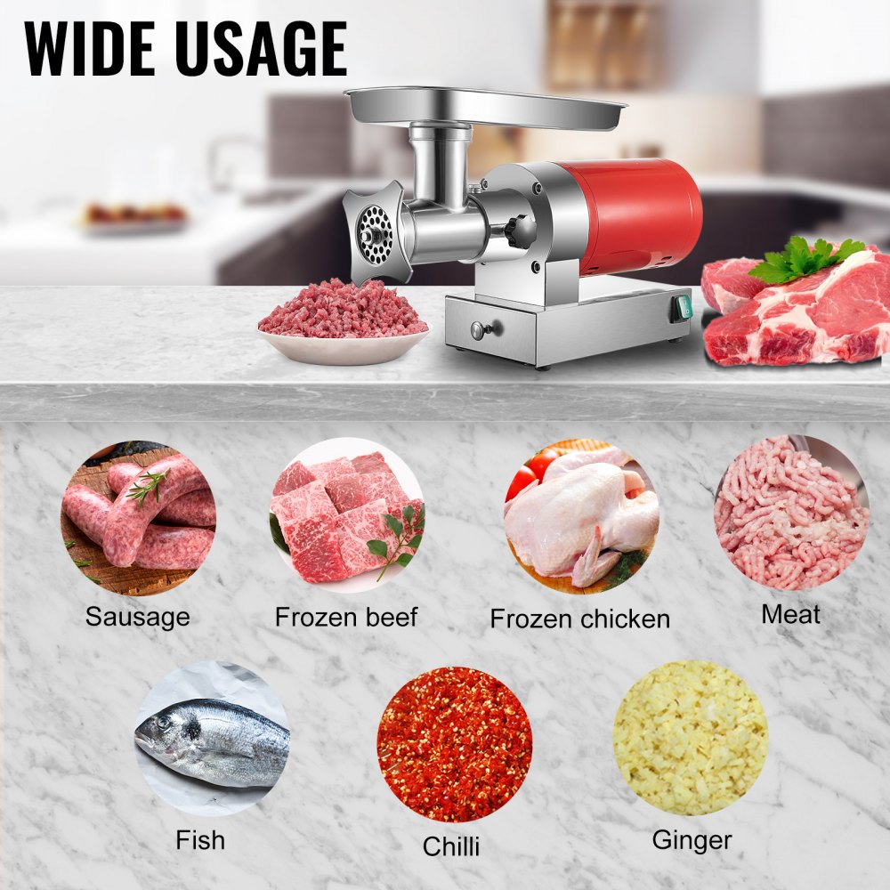 Vevor Picadora De Carne 1100 W 180 Rpm 2 Placas Embutido De Salchicha Con Cajón