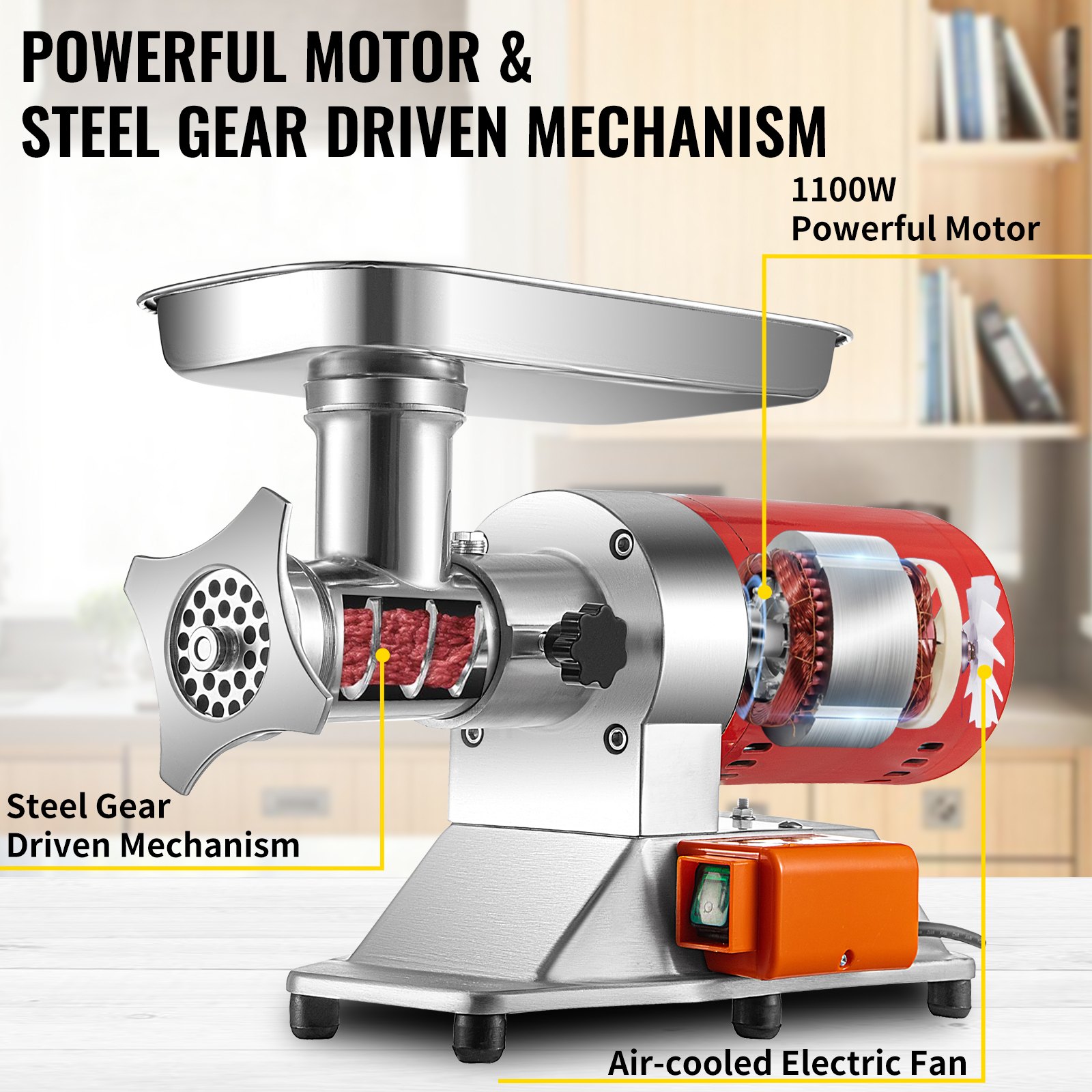 Vevor Picadora De Carne 1100 W 180 Rpm 2 Placas Embutido De Salchicha Con Cajón